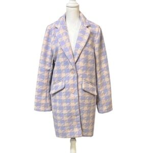 HYFVE coat blazer jacket long line houndstooth 2 button front pockets Trendy L